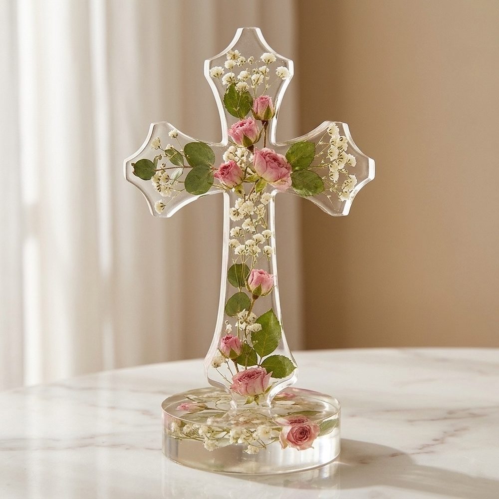 Cruz con Pedestal — rosas con eucalipto